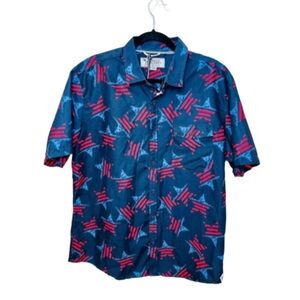 Free Planet 🌎| Mens Navy Blue American Flag Star Print Button Down Shirt XL NWT